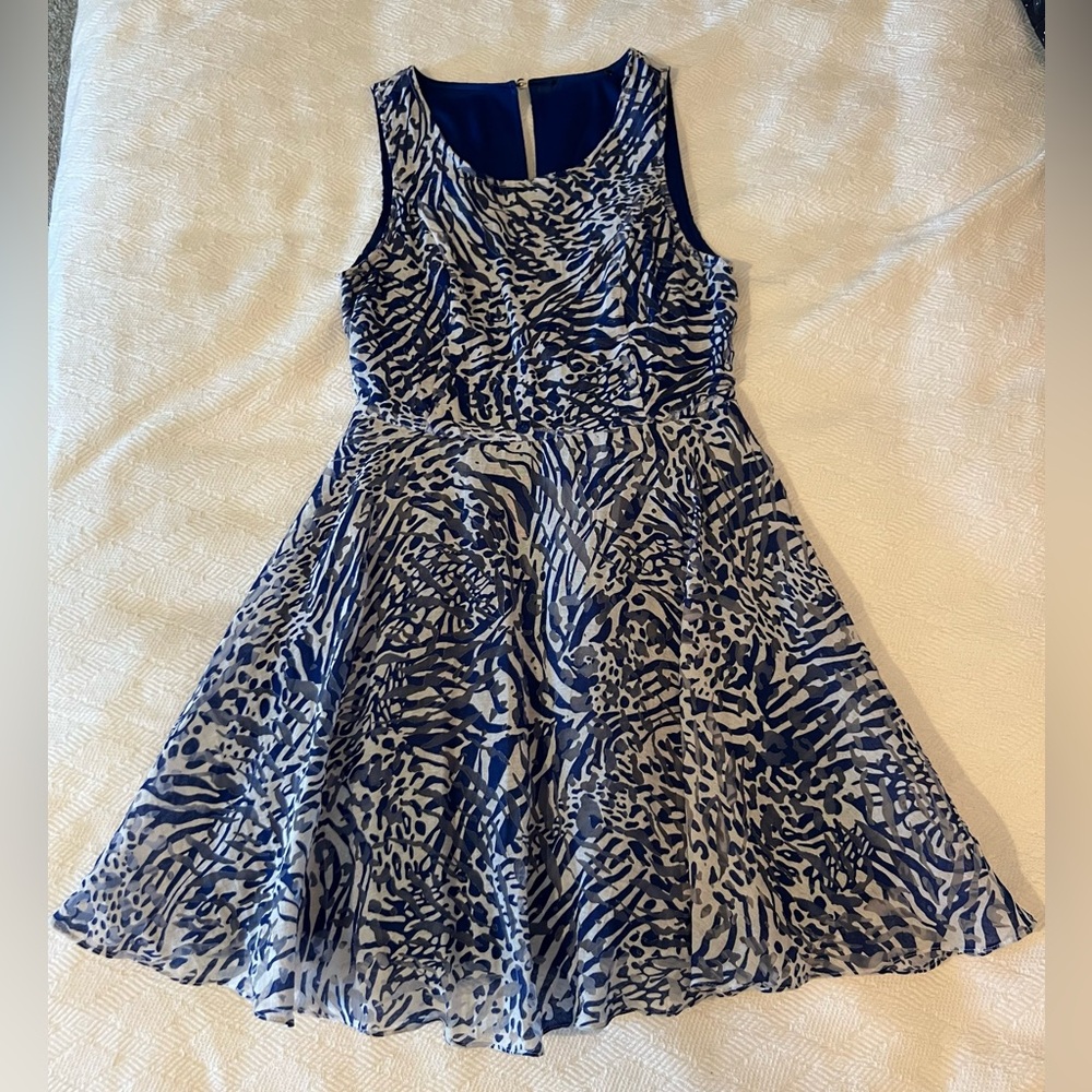 Blue Patterned Dress with Tulle